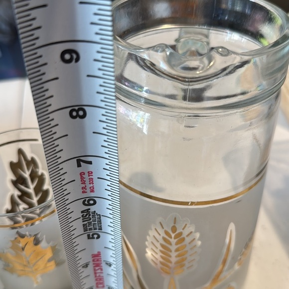 Vintage Glass Pitcher and Tumbler Set with Gold Leaf Design - Picture 3 of 7